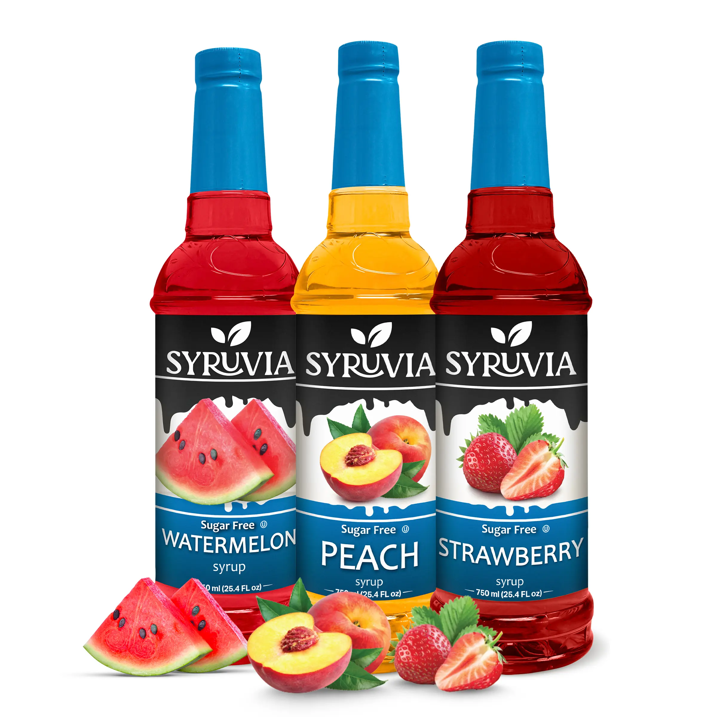 Syruvia Sugar Free Variety Pack - Watermelon, Peach & Strawberry Syrup 25.4 Fl oz (3-Pack), Sweet, Flavor