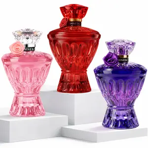 HINESC Valentine’s 3-Piece Luxury Perfume Set Red Blackcurrant Rose Cedar Purple Bergamot Tuberose Musk Pink Orange Black Coffee Patchouli Opulent Crystal Bottles Rich Floral Fruity Woody Scents Long Lasting Aromas Perfect Romantic Gift