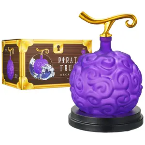 Fruit Whiskey & Wine Decanter, 34 OZ Anime Pirate Devil Colored Barware - Anime Merch, Purple Gold Fruit, One Decanter and Beautiful Mahogany Wood Base Piece Holder Liquor, Scotch, Rum, Bourbon