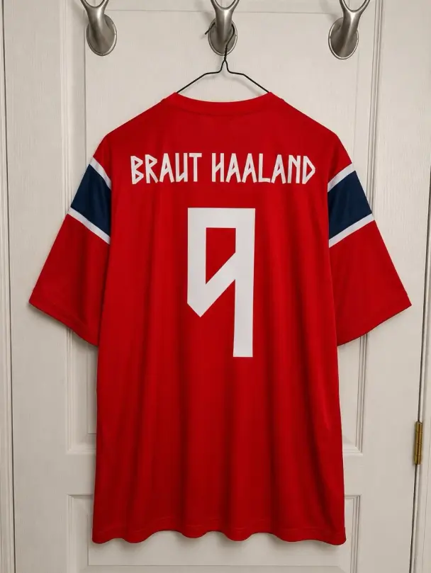 Viking Warrior Inspired Red Blue Soccer Jersey – Lightweight 3D Football Shirt, Breathable Quick-Dry Sportswear for Men, Women