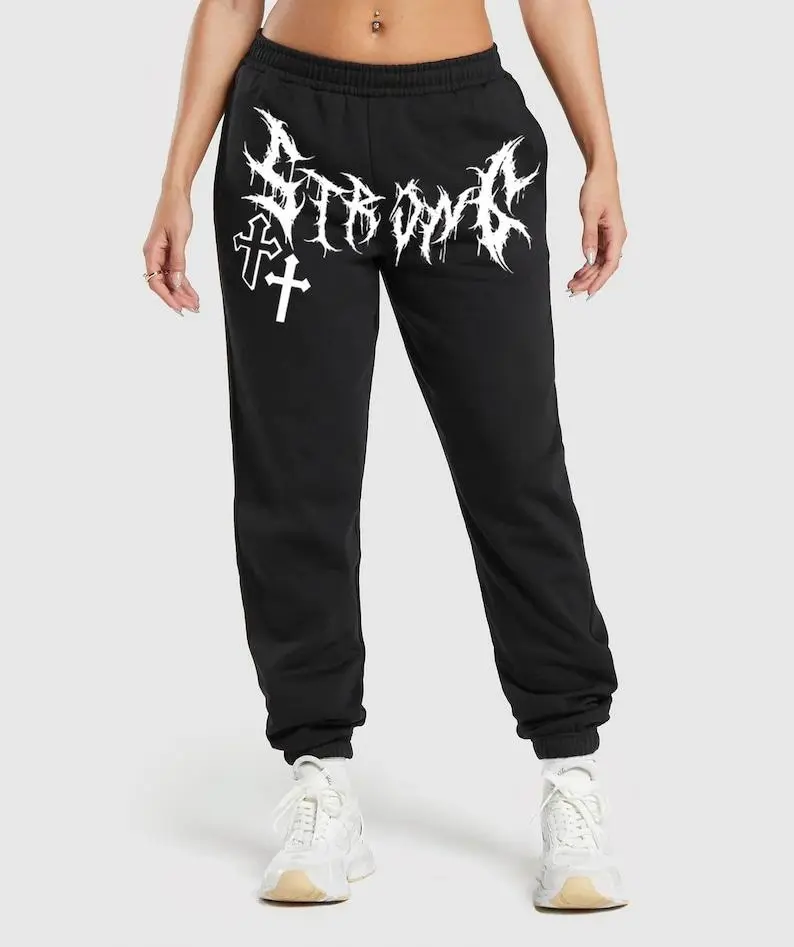 Gothic Cross Unisex Jogger Pants, Edgy Graphic Sweatpants, Dark Lettering Design, Metal Inspired Alternative Streetwear Bottoms