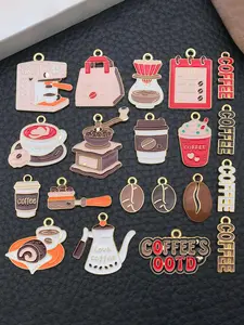 20pcs Coffee Theme Charms Artistic Coffee Cup Pendants, Coffee Bean Ornaments, Alloy Tea Cup & Cat Series, DIY Jewelry Making Supplies