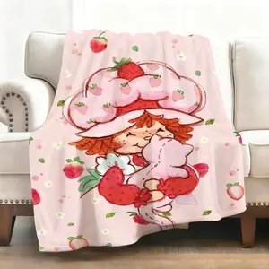 Cartoon S-Strawberry Shortcake Throw Soft Flannel Blanket Warm Knee Skin-Friendly Throw for Sofa Office Bed Winter Oversize
