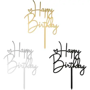 Cake Toppers, Acrylic Heart 'Happy Birthday’ Party Cupcake DIY Cake Insert Decorations Supplies ,Happy Birthday Cake Topper, Birthday Custom Cake Topper Gold Glitter, Personalized Cake Topper, Custom Text Cake Topper