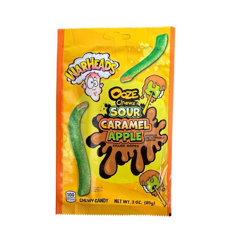 Warhead Ooze Chewz Sour Caramel Apple Filled Ropes Flavor Candy- 1 Bag (3 oz)