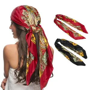2Pcs/Set 35" Head Scarf for Women,Pirate Costume Accessories,Silk Red Bandana for Hair Wrapping and Sleeping,Christmas Party Gifts,Hand Tools Kits