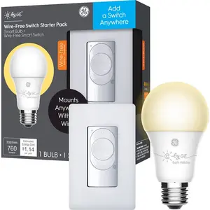 C by GE Wire-free Switch Starter Pack with Soft White LED A19 Smart Bulb Starter kit, C by GE, wire-free switch and LED Light bulb