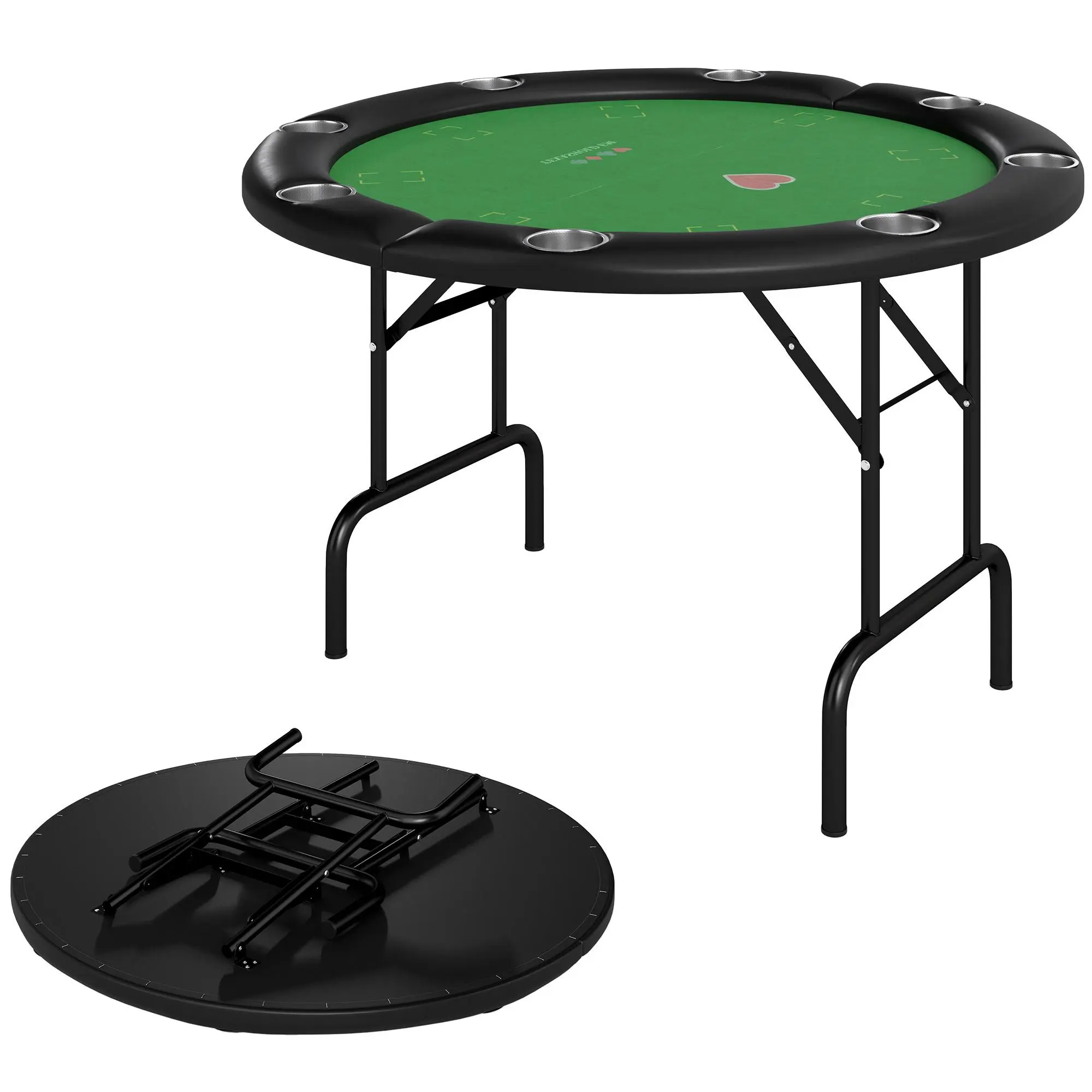 Soozier 47" Round Foldable Casino Poker Table - 8-Player Party & Drinking Game Cards Table with Cup Holders, Green, Card Games For Teens, Blackjack, Felt Smooth Play, Stable Steel Legs