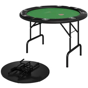Soozier 47" Round Foldable Casino Poker Table - Party Card Game Table for 8 Players with Cup Holders, Green
