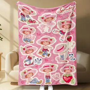 Ultra-Soft Flannel Blanket with Strawberry shortcake Pattern, Cozy Throw for Bedroom Living Room Sofa Camping Travel Home Office Naps Gift Idea Blanket Halloween and Christmas Gifts