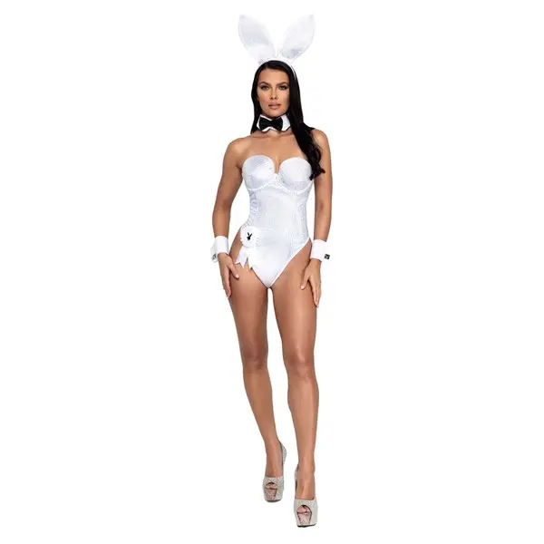 Playboy Women's White and Silver Rhinestone Bunny Costume