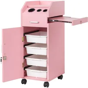 Hair Salon Storage Cart with Wheels & 3 Hair Dryer Holders & 4 Drawers & Lock & 2 Keys, Hairdressing Tools Station Mobile Makeup Case pink Organizer outdoorfun
