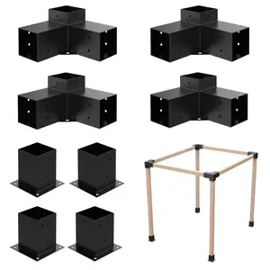 Heavy Alloy Steel 2.5mm Thick Pergola Kit for 4"x 4" (Actual 3.6" X 3.6") Lumber，8pcs (4pcs 3-Way , 4pcs Base) Corner Bracket Woodworks DIY Post Base Kit,  Suitable for Backyard，Gardens，Patio and Metal Gazebo Kits