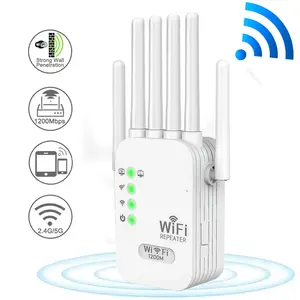 1-Pack 1200Mbps WiFi Extender Signal Booster, 6 Antennas Strong Penetration, Dual Band 5GHz/2.4GHz Wireless Internet Repeater, Ethernet Port, Up to 1500ft Coverage, Supports Multiple Devices, Ideal for Home Use