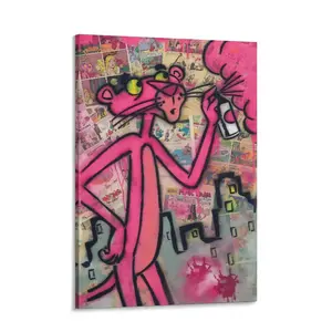 Modern Poster Graffiti Art Pink Panther Canvas Painting Colourful Posters And Prints Wall Art Living Room Home Decor