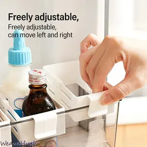 2 Pack Retractable Refrigerator Side Door Hanging Organizer, Adjustable Buckle Mount Storage Basket for Fridge Side Door, Space-Saving Sorting Bins for Sauce Packets, Small Snacks & Daily Condiments, Flexible Stretchable Design for Easy Organization in Ho