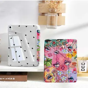 Y-shaped foldable iPad tablet case with graphic design, transparent back cover, drop protection, auto wake/sleep, universal smart cover for iPad Air 6/5/4/10 (10.9 inches) is ideal for work, travel and home leisure