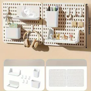Upgraded Thickened No-Drill Pegboard Wall Organizer - Multifunctional Perforated Board Storage Rack with Hooks & Shelves, Space-Saving Wall-Mounted Organizer for Dorm, Playful Design Accents, Durable Pegs And Holes, Office Organization, Functional Decor