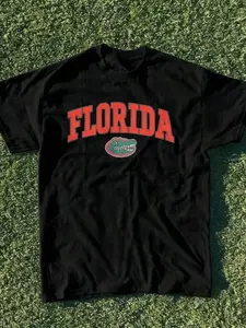 Summer New Short Sleeve Pattern Top, Vintage Florida State Gators Shirt, Loose-Fitting, Casual, Retro Cotton T-Shirt, All Sizes