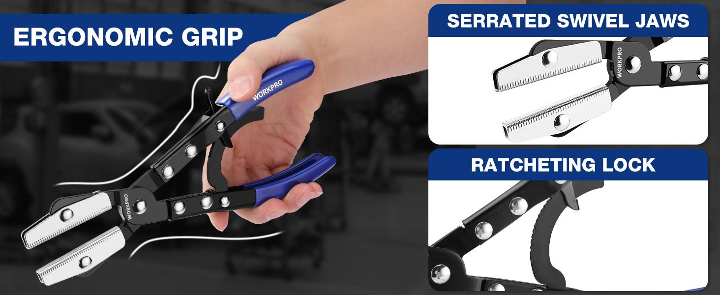 WORKPRO Ratcheting Locking Jaws Hose Clamp Pliers - Automotive Repair Pliers for Vehicle Lines, Fits Hoses (Inches) #BacktoSchool