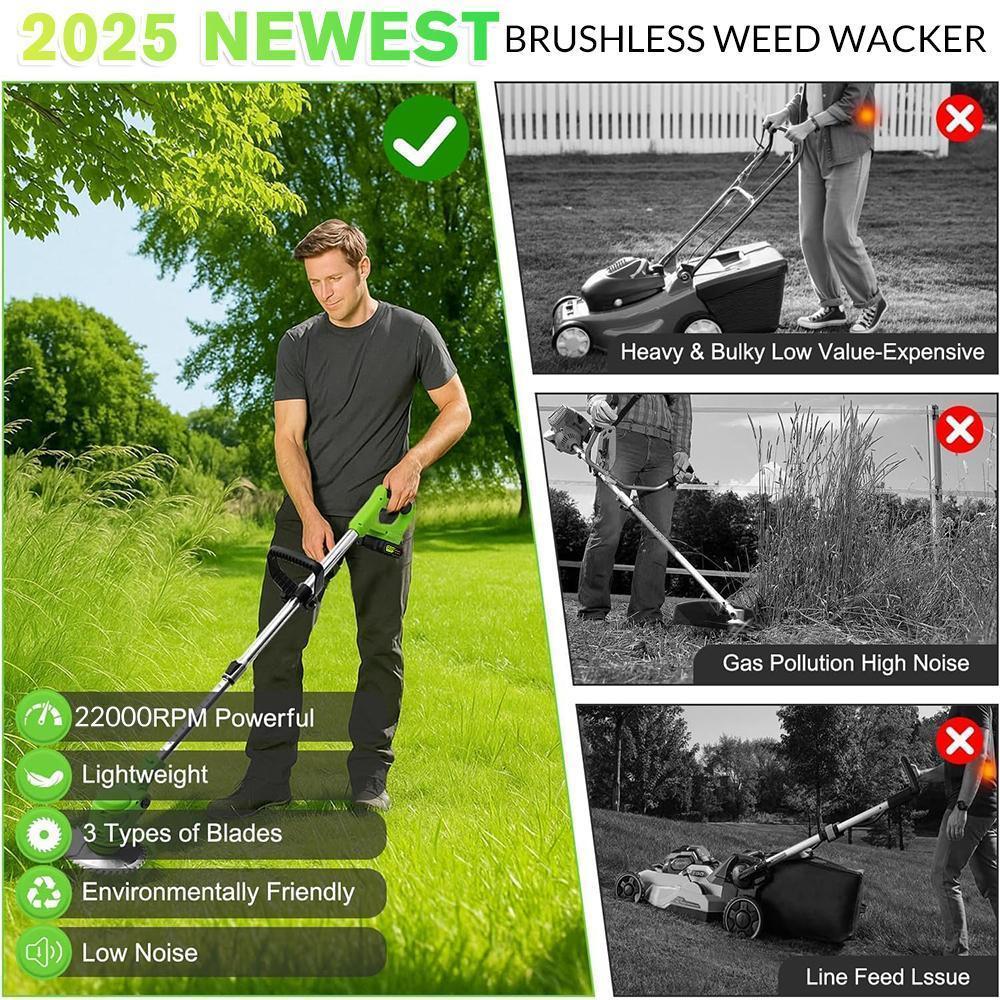 KEPEAK High-Efficiency Cordless Grass Trimmer - Battery-Powered Weed Eater & Brush Cutter Tool with 3 Blades, 68db Quiet Run, Portable, Lightweight Ergonomic Grass Trimmer Handle for Garden Yard Trimming, Ideal for Fathers