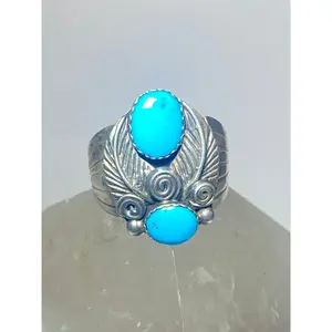 Turquoise ring  size 8.75 Navajo southwest feathers spiral sterling silver women men