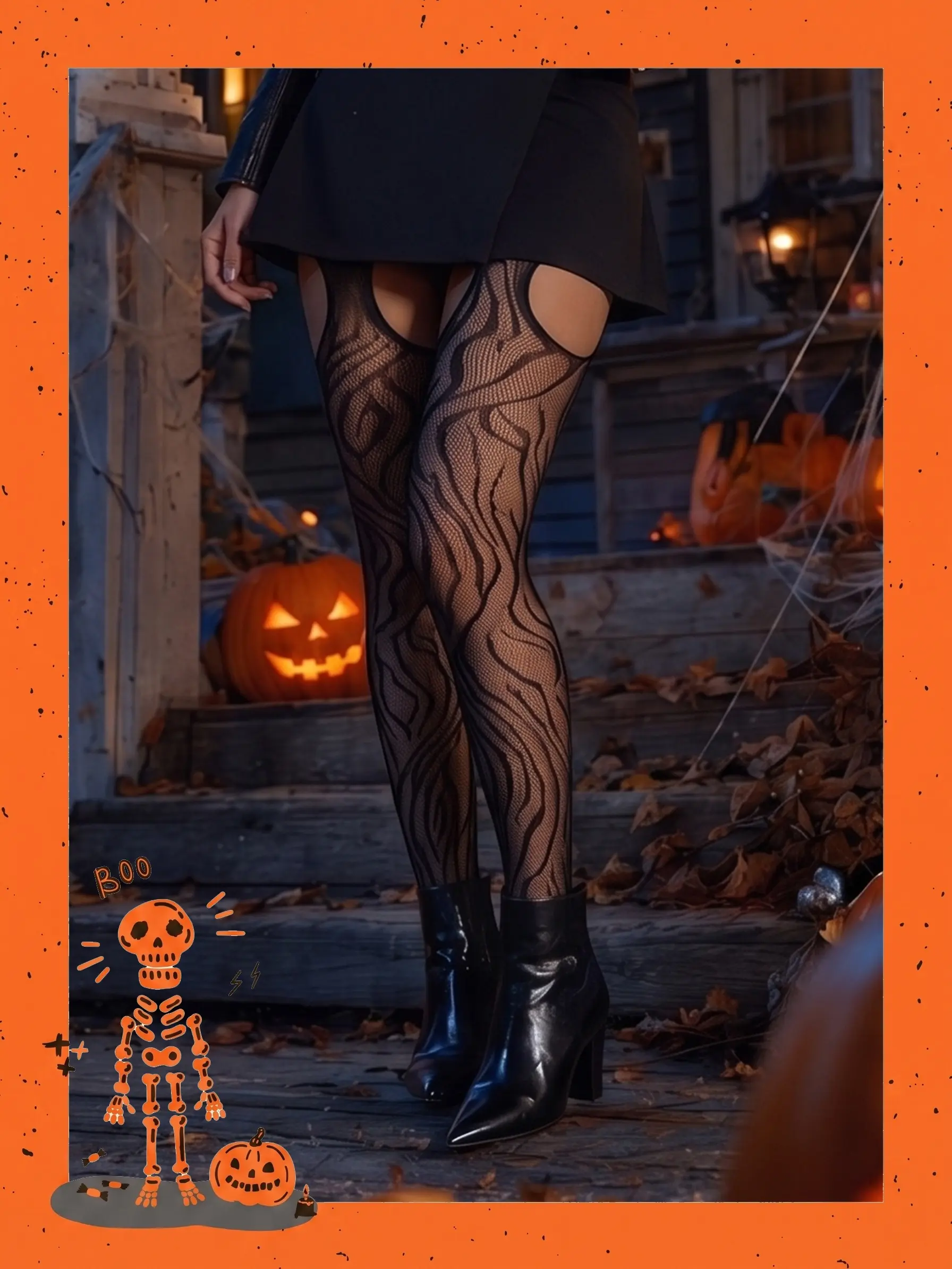 Spooky Season Vibe! Women's Plus Size Wood Grain Fishnets - Hot Crotchless Patterned Tights for Halloween Cosplay Party