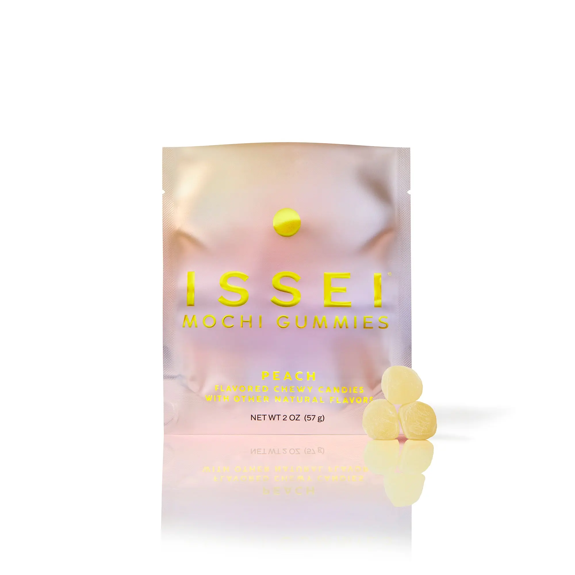 Issei Mochi Gummies – Peach | Soft & Chewy | Award Winning | Gelatin-Free, Non-GMO, Gluten-Free, Plant-Based, Dye-Free | Delicious Snack | 2 Oz