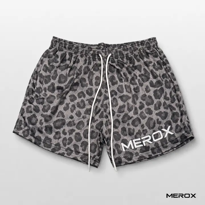 MEROX Dark Cheetah / Leopard Print 5” Mesh Shorts – Zipper Pockets