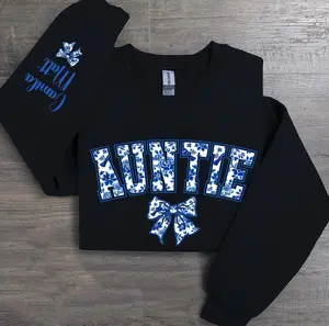 Cute Coquette Bow Auntie Sweatshirt Personalized With Nieces Nephews Names On Sleeve Custom Aunt Gift Sweatshirt