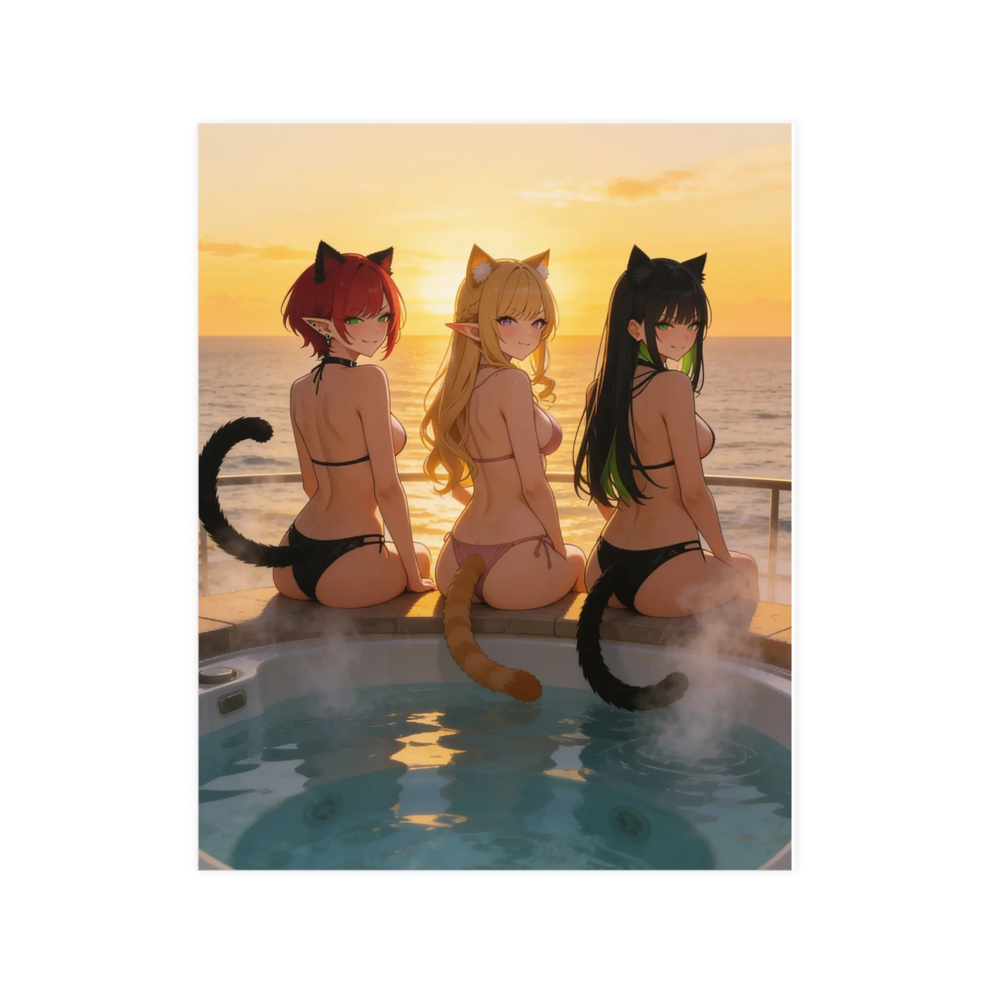 Anime Catgirls Sunset Poster | Matte Poster
