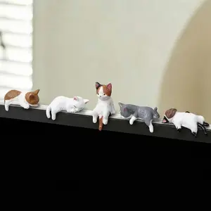 5Pcs Mini Cat Desk Figurines Set, Cute Cartoon Resin Kitty Ornaments for Home Office Decor, Multi-Pose Charming Cat Statues for Desk Shelf Car Interior Accessories