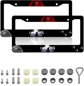 1PC Star License Plate Frames，Wars Car Accessories for Women & Men，Cute License Plate Holder，Aluminum License Plate Frame Fits Standard US Vehicles Size 12.2 x 6 Inch (Black-01-2pcs)