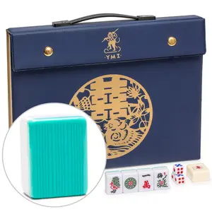 Chinese Mahjong Set, “Bleau Opal” with 146 Medium Tiles, Blue Vinyl Case, Wind Indicator and Dice - for Chinese Style Gameplay Only