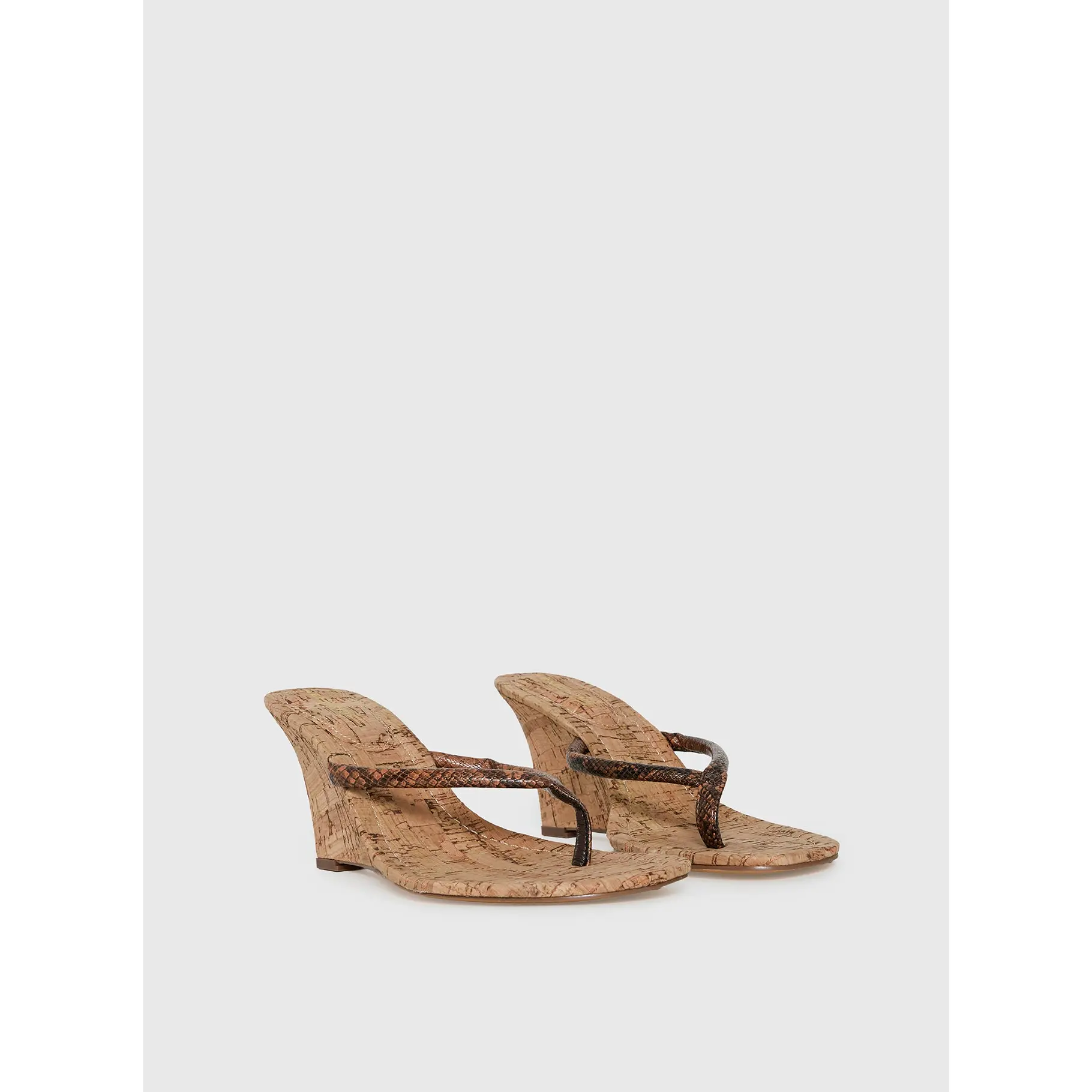 Fluke Cork Wedge Thong Heels Chocolate