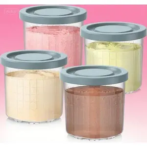 16OZ Airtight Ice Cream Containers - 4 Pack Replacement Cups with Lids, Dishwasher Safe Anti-Slip Design, Compatible with NC299AMZ & NC300s Series, BPA-Free Leakproof Storage for Frozen Desserts