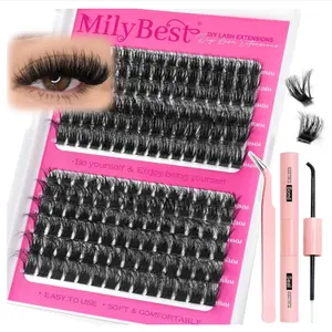 MilyBest Lash Clusters Kit 100D 150D Fluff Cluster Eyelash Extensions 10-18mm Individual Lashes Clusters D Curl Lash Extension Kit, Waterproof Thick Volume Eyelash Clusters with Bond & Seal, Tweezers