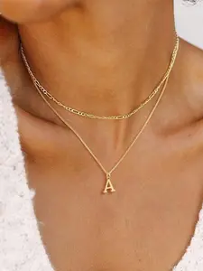 Stainless Steel Initial Necklace, Fashion Simple Pendant Necklace for Women for Party, Daily Decor, Trendy All-match & Exquisite Jewelry for Birthday Gift, Initial Necklace Set