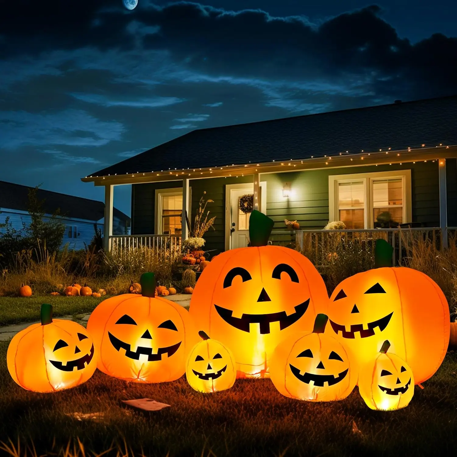 GIGALUMI 7.5FT Halloween Inflatables Decorations Pumpkin, Inflatables Outdoor Decorations Inflatable Pumpkin, Halloween Decorations Blow Ups Pumpkin for Yard,Party,Garden(Cold White,7 Built-in LED Lights Set)