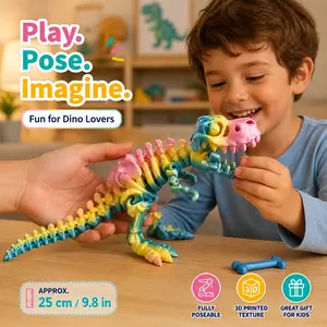 3D Printed T-Rex Skeleton Figurine, Flexible Poseable Dinosaur Bones Model with Movable Joints, Glow-in-the-Dark Jurassic Desk Ornament, 15cm/25cm Dino Collectible Toy, Stress Relief Fidget Decor Gift for Adults, Kids, Office & Bedroom