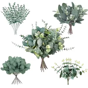 40 Pieces Artificial Eucalyptus Stems, Mixed Leaves Decorations, Plastic Simulation Leaves, Wedding Vase Bouquet Floral Arrangement, Decorative Bouquet, Anniversary Thanksgiving, Artificial Flower Arrangements, Fake Plant Decoration