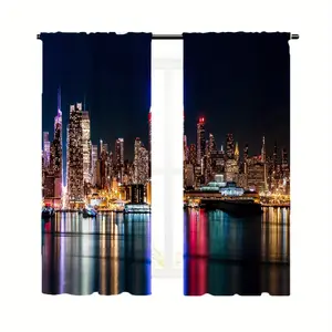 2 Pieces New York City Night View Curtains, City Neon Curtains, Dark Curtains for Bedroom Living Room