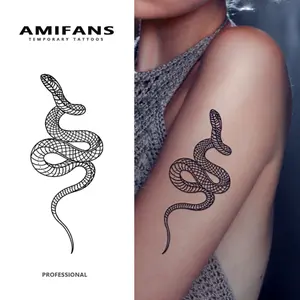 AMIFANS Temporary Tattoo Geometric Coiled Snake, Semi Permanent Tattoo,Lasting 1-2 Weeks Tattoo, Long Lasting Tattoo, Juice Tattoo, Realistic Tattoo, Romantic Tattoo, Fake Tattoo, Waterproof, Authentic Tattoo Look, Niche Design Tattoo, Fruit Tattoo