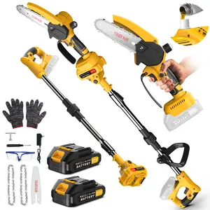 2 in 1 Cordless 8 inch High Pole Saw & Mini Chainsaw with 2 Battery Power Electric Polesaw for Tree Trimming, Chain Saw Multi-Function with Extension Pole Limb Branch Cutter Pruner for Home & Garden