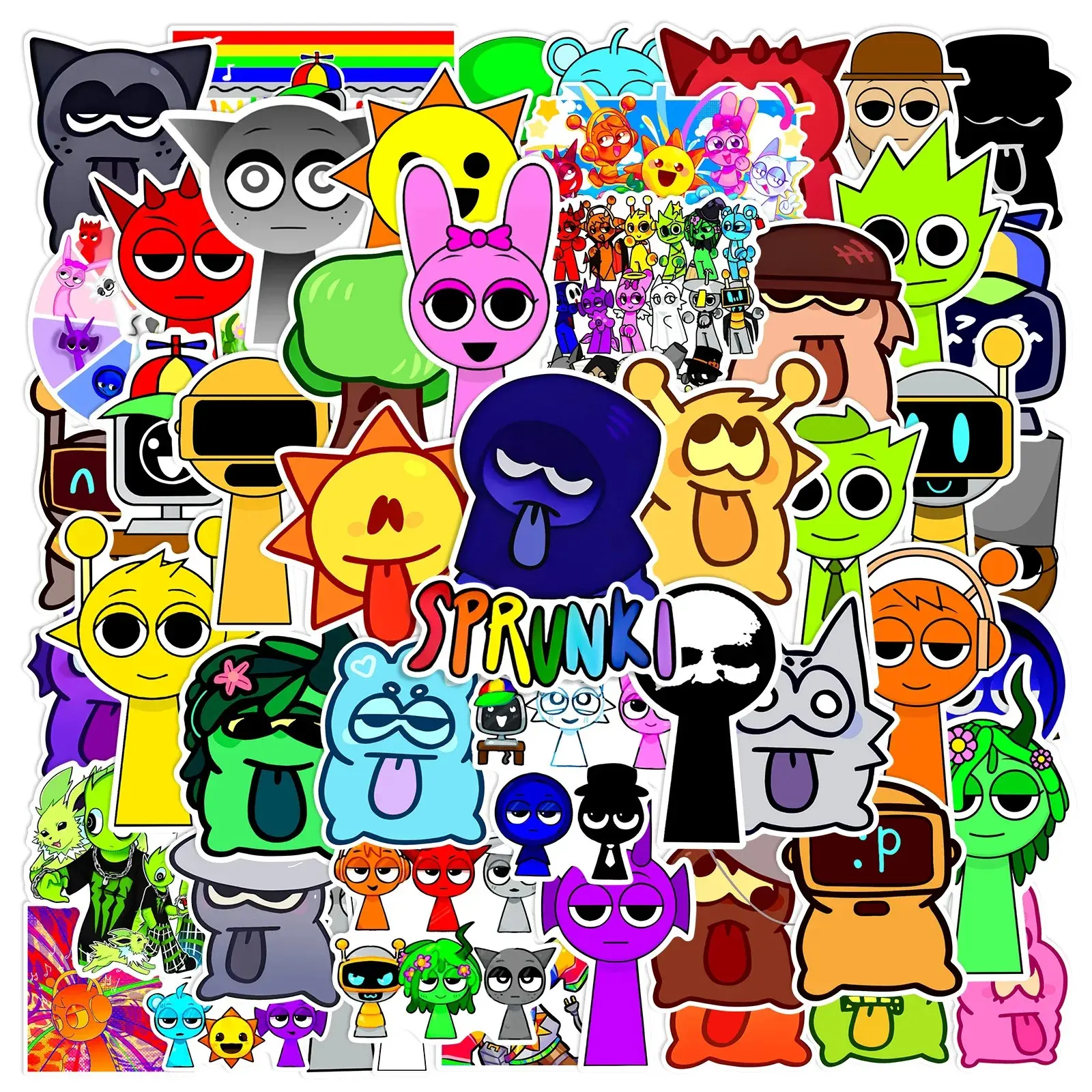 50Pcs Cute Sprunki Stickers Sprunki Incredibox DIY Stickers Scrapbooking Phone Luggage Skateboard Waterproof Decals