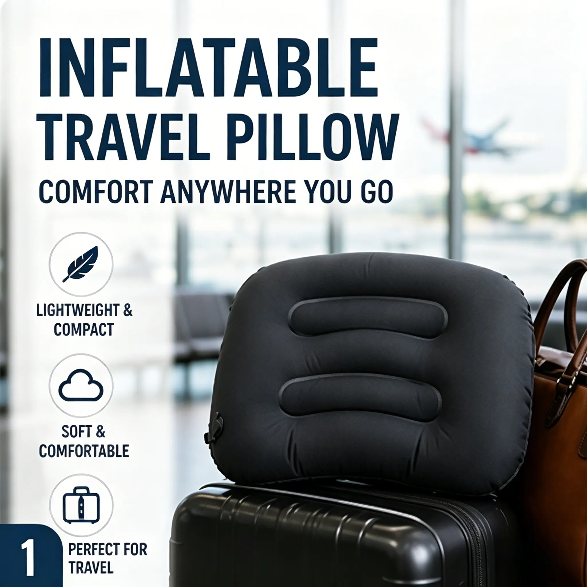 Ultra-Light Portable Camping Pillow Inflatable, 2-in-1 Ergonomic Travel Neck Pillow Lumbar Support for Airplane, Office, Driving | Soft Durable Blow Up Pillow for Sleeping