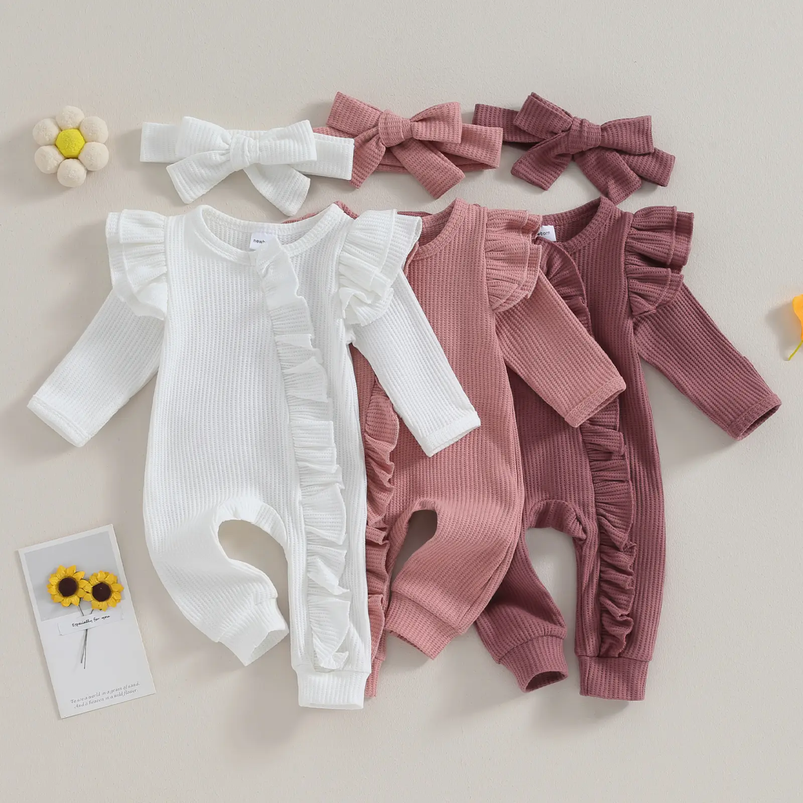 Infant Baby Girl Clothing Ruffle Knit Romper Jumpsuit Long Sleeve Zipper Onesie Outfit Newborn Coming Home Clothes