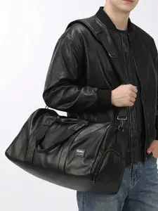 Leather Large Capacity Travel Bag, Dry Wet Separation Sports Fitness Bag, Fits Suitcase, Men's Business Short Trip Crossbody Tote