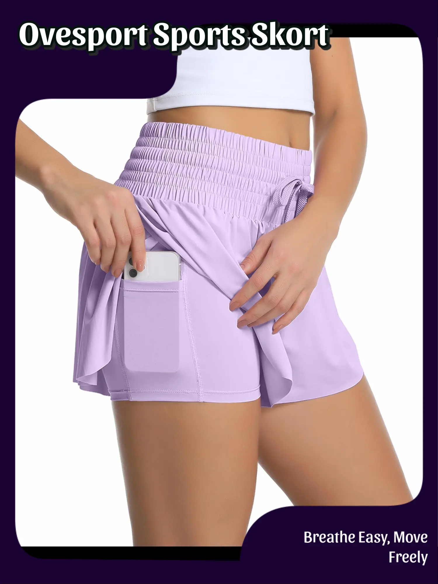 OVESPORT 2 PCS Women's High-Waisted 2-in-1 Athletic Skorts with Liner Pockets, Workout Skirts for Tennis, Running, Gym Yoga, Tennis Skort Skirt, Active Skort Skirt, Casual Sporty Skorts