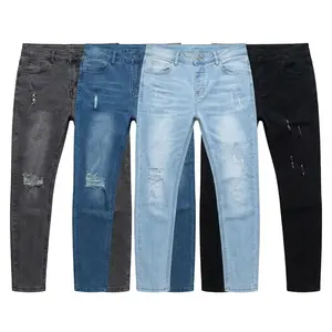 Men’S Stretch Skinny With Distressed Rips Slim Fit Denim Pants Comfortable And Stylish Casual For Everyday And Streetwear Fashion Trendy Street Style Clothes Men Vintage Wear Fashionable Long Plain Jeans Straight Leg Flared Style Fashion Punk
